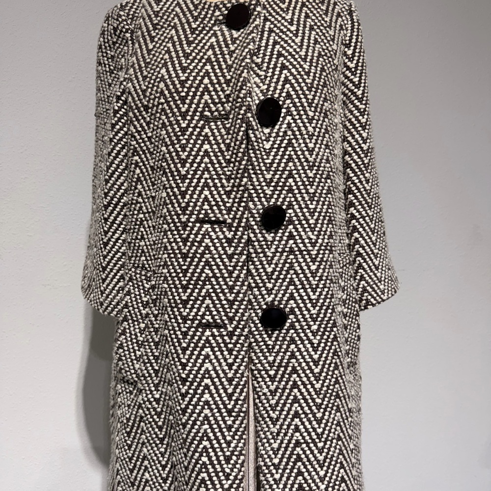 MICHAEL Michael Kors Zig Zag Brown/White Textured Wool/Cotton Coat